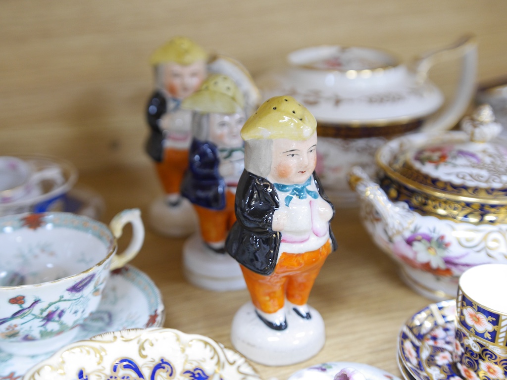 An English part teaset, c.1825 and six Royal Crown Derby coffee cans and saucers